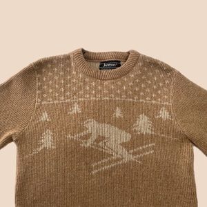 Vintage 70s Jantzen Ski Lodge Tan Wool Sweater Size Medium